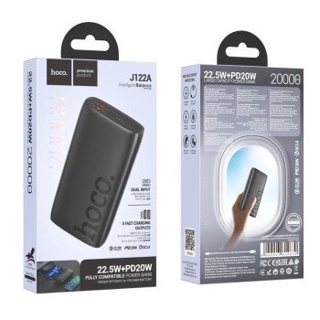 HOCO J122A RESPECT 22.5W + PD20W FULLY COMPATIBLE POWER BANK, 20.000mAh , ΜΑΥΡΟ