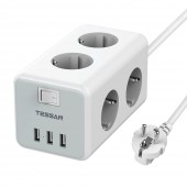 TESSAN TS306 ΠΟΛΥΜΠΡΙΖΟ 6 ΘΕΣΕΩΝ, 3 USB, ΓΚΡΙ/ΛΕΥΚΟ
